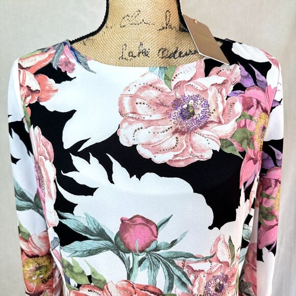 VDP Collection Party Cocktail Dress SZ 46/10 Floral Rhinestones Ruffle Hem Italy - Picture 4 of 16